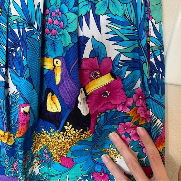 VINTAGE Jos A Bank tropical bird pleat midi skirt - Picture 11 of 13